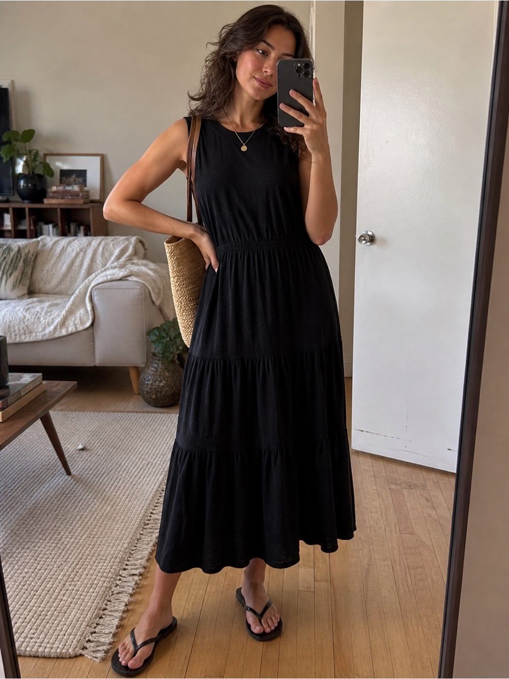 NATION LTD Black Pima Cotton Sleeveless Midi Dress - Picture 10 of 10
